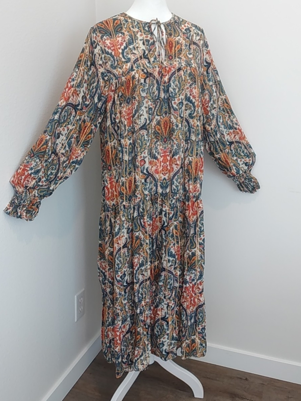 Zara Multicolor Paisley Long Sleeve Flared Maxi Dress S Boho Cottagecore Beachy